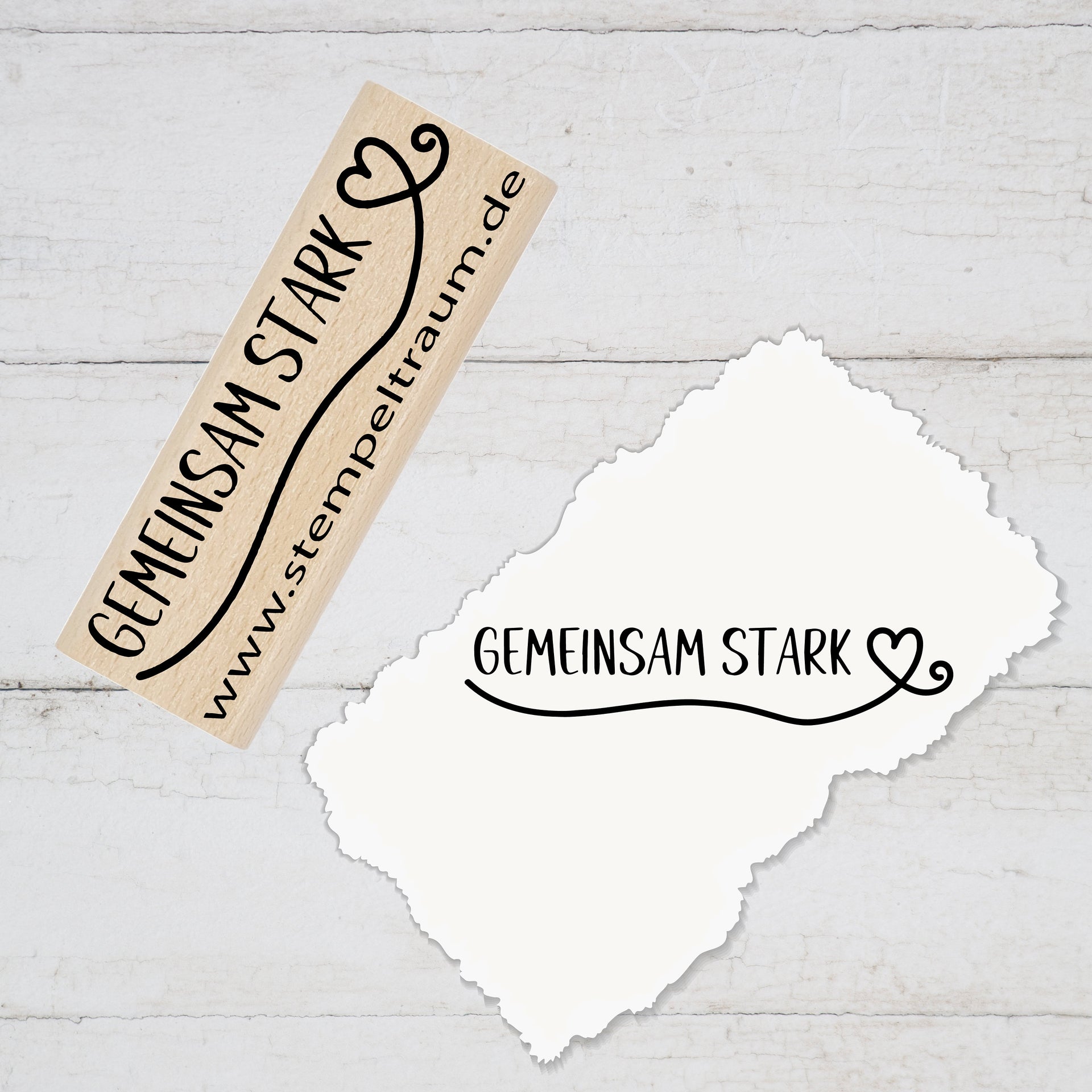 Motivstempel mit Text - GEMEINSAM STARK - mit Herz - Stempel Geschenk - DIY Stempel zum Basteln von Karten, Papier, Stoffen, Dekoration