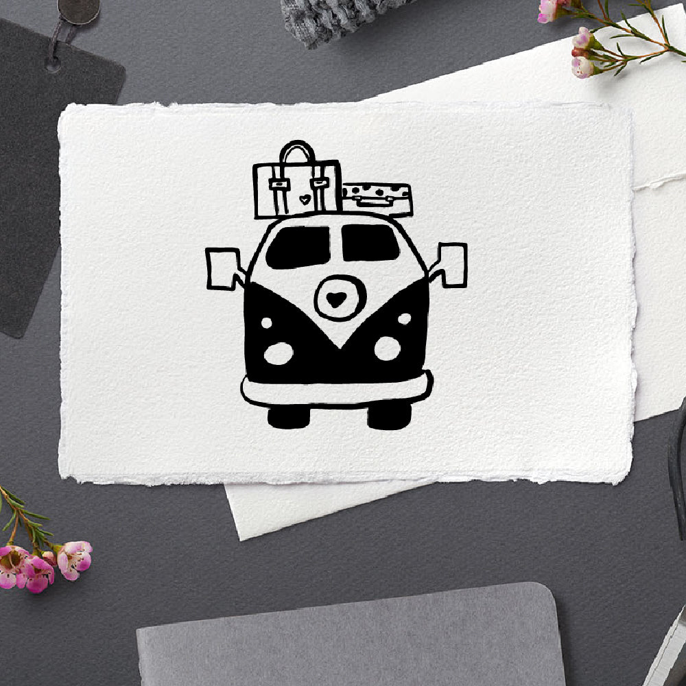 Stempel  - Motivstempel - Urlaub - VW Bus mit Gepäck, Geschenk - DIY Stempel zum Basteln von Karten, Papier, Stoff, Holz, Dekoration, Bulli
