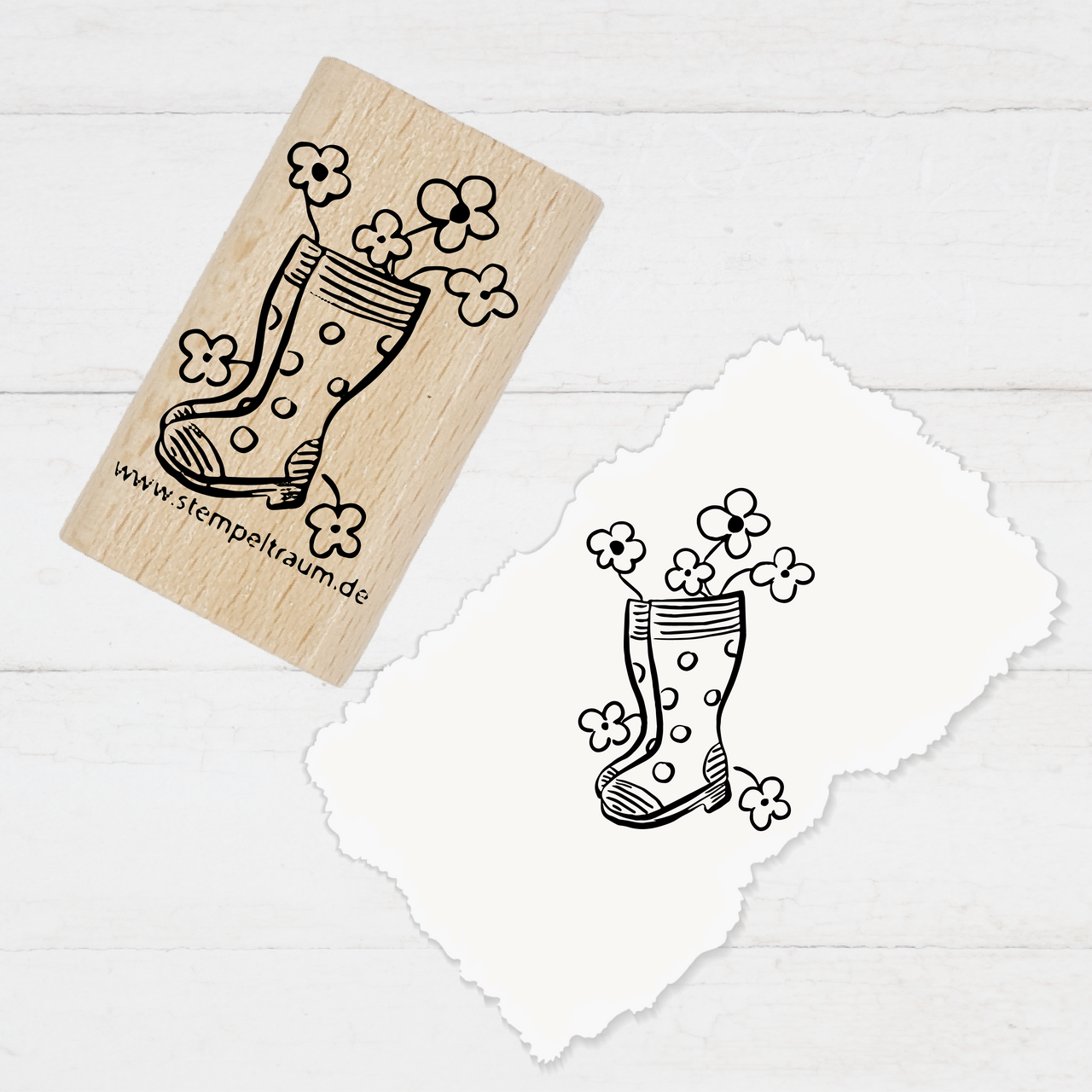 Stempel  - Motivstempel - Stiefel mit Blumen, Geschenk - DIY Stempel zum Basteln von Karten, Papier, Stoff, Holz, Dekoration, Gartengruß