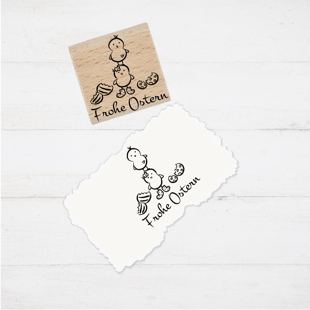 Stempel - Motivstempel - Ostern - zwei Küken - Frohe Ostern, Geschenk - DIY Stempel zum Basteln von Karten, Papier, Stoff, Holz, Dekoration
