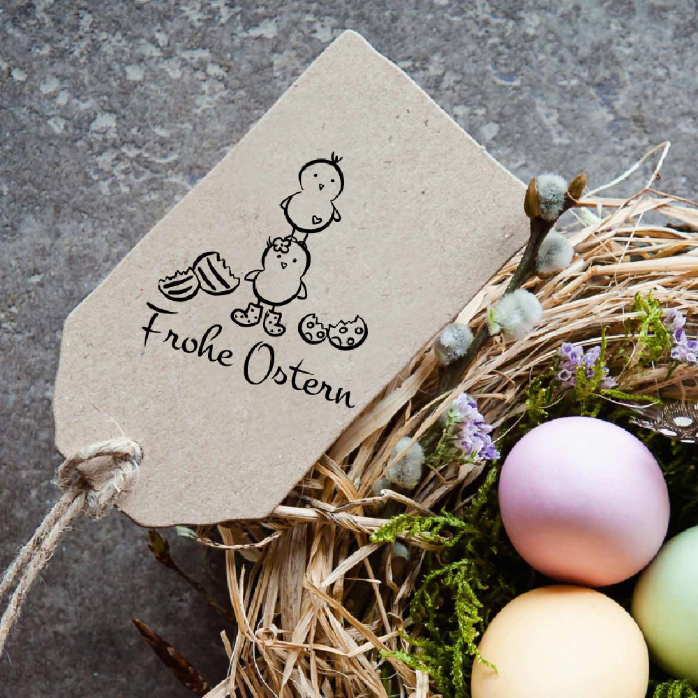 Stempel - Motivstempel - Ostern - zwei Küken - Frohe Ostern, Geschenk - DIY Stempel zum Basteln von Karten, Papier, Stoff, Holz, Dekoration