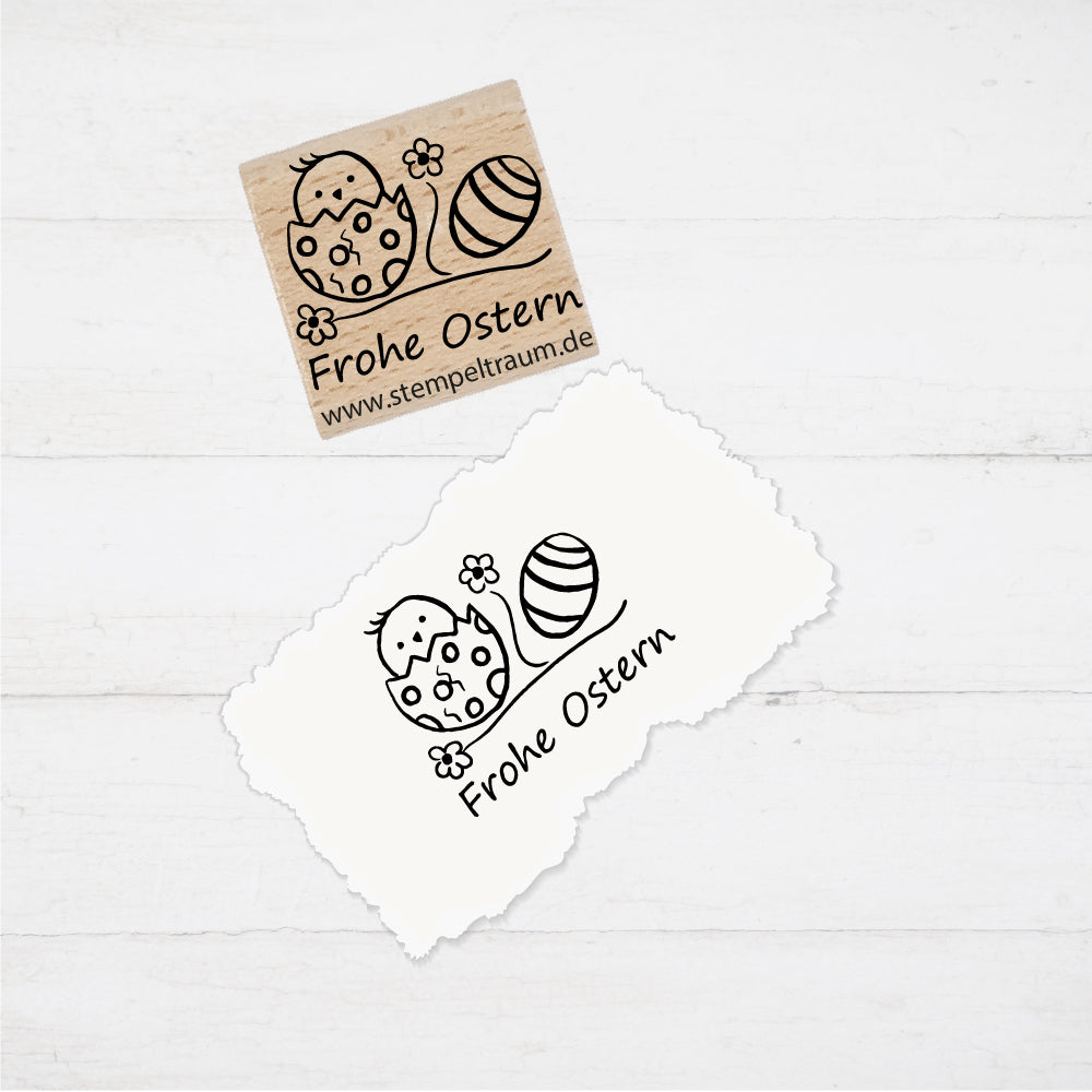 Stempel  - Motivstempel - Ostern - Küken im Ei - Frohe Ostern, Geschenk, DIY Stempel zum Basteln von Karten, Papier, Stoff, Holz, Dekoration