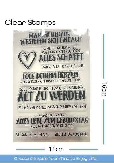 Clear Stamps - Silikonstempel  - Set mit transparente Stempel - Motive - Sprüche - manche Herzen verstehen sich einfach