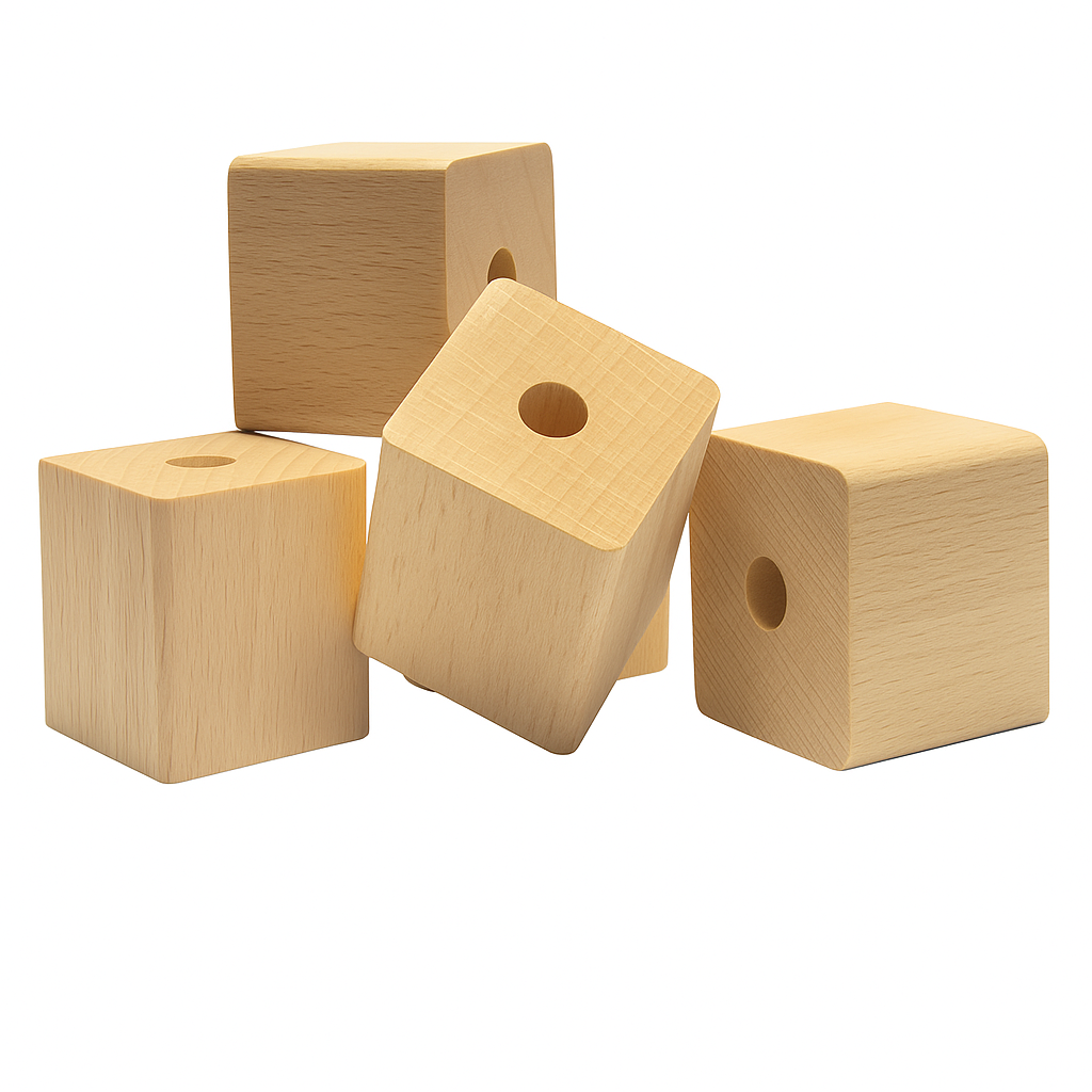 Würfel 40x40 mit Ø 10 mm Bohrung, Buche unbehandelt