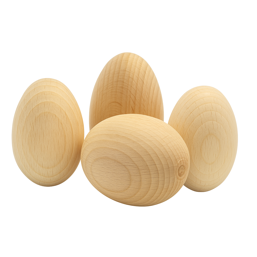 Holzeier mit Halbloch Bohrung aus unbehandeltem Buchenholz – natürliche Deko & nachhaltiges Bastelmaterial