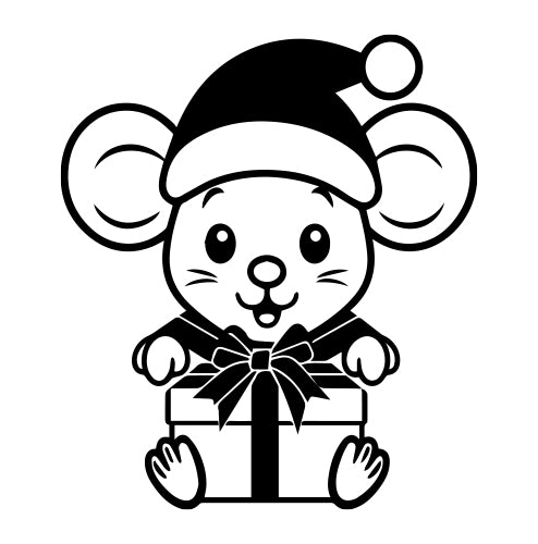 Motivstempel - Weihnachten - Maus mit Geschenk  Geschenk - DIY Stempel zum Basteln von Karten, Papier, Stoff, Holz, Dekoration, Advent, Anhänger