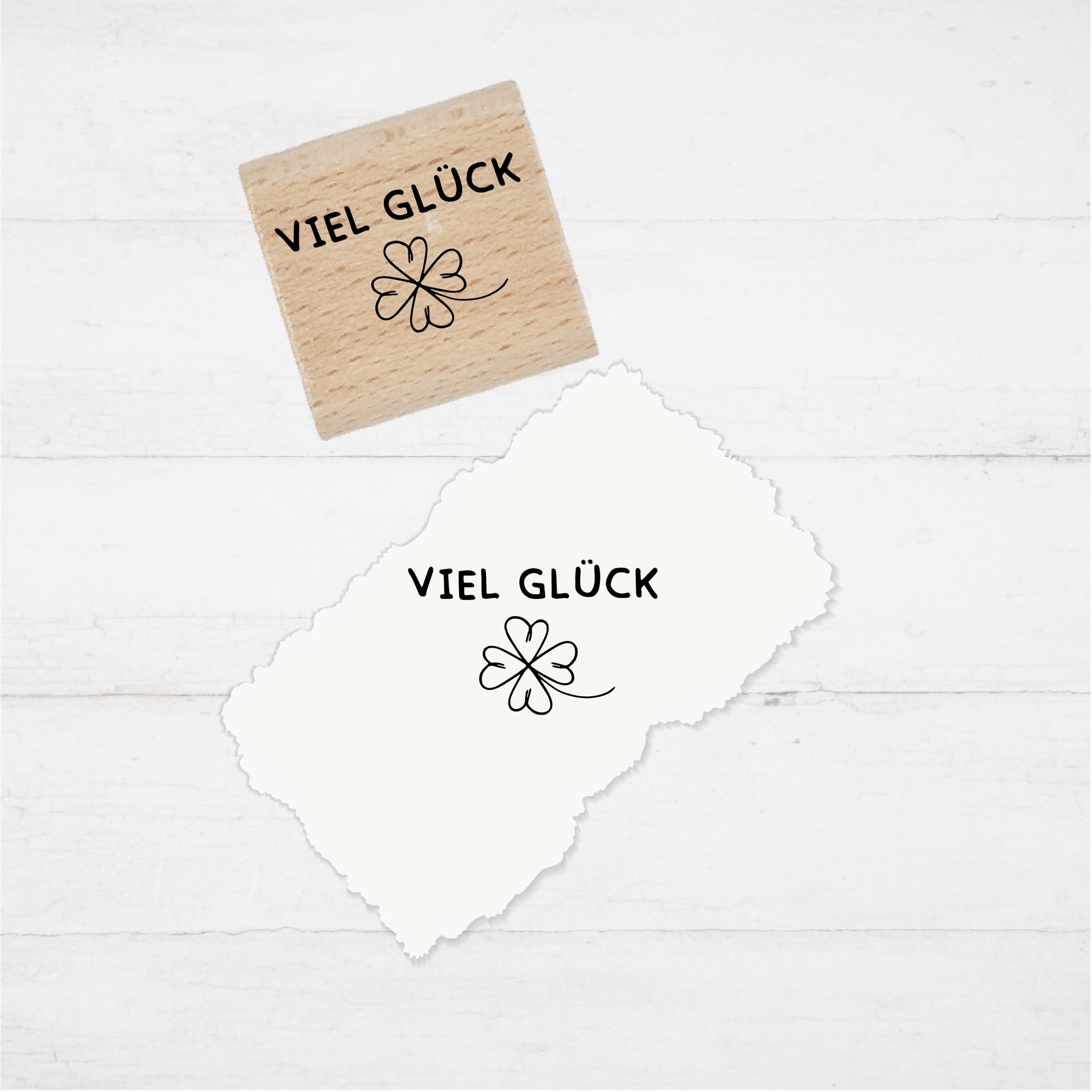 Stempel - Motivstempel - VIEL GLÜCK  mit Kleeblatt - Geschenk - DIY Stempel zum Basteln von Karten, Papier, Stoff, Holz, Dekoration