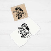 Motivstempel Rockabilly Style - Mechanikerin | Holzstempel - für DIY, Büro & Kreativprojekte, Scrapbooking, Karten, Basteln