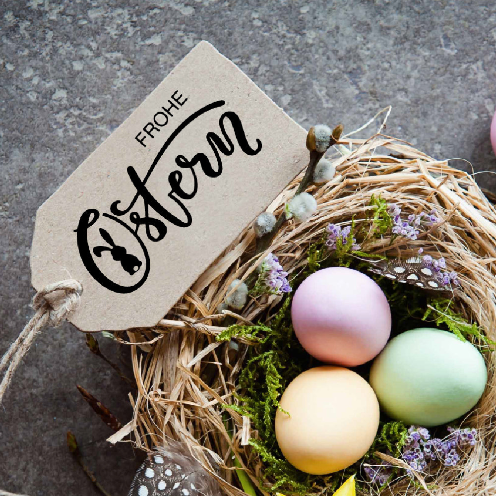 Stempel - Motivstempel - Ostern - Hase - Frohe Ostern, Geschenk - DIY Stempel zum Basteln von Karten, Papier, Stoff, Holz, Dekoration, Fest