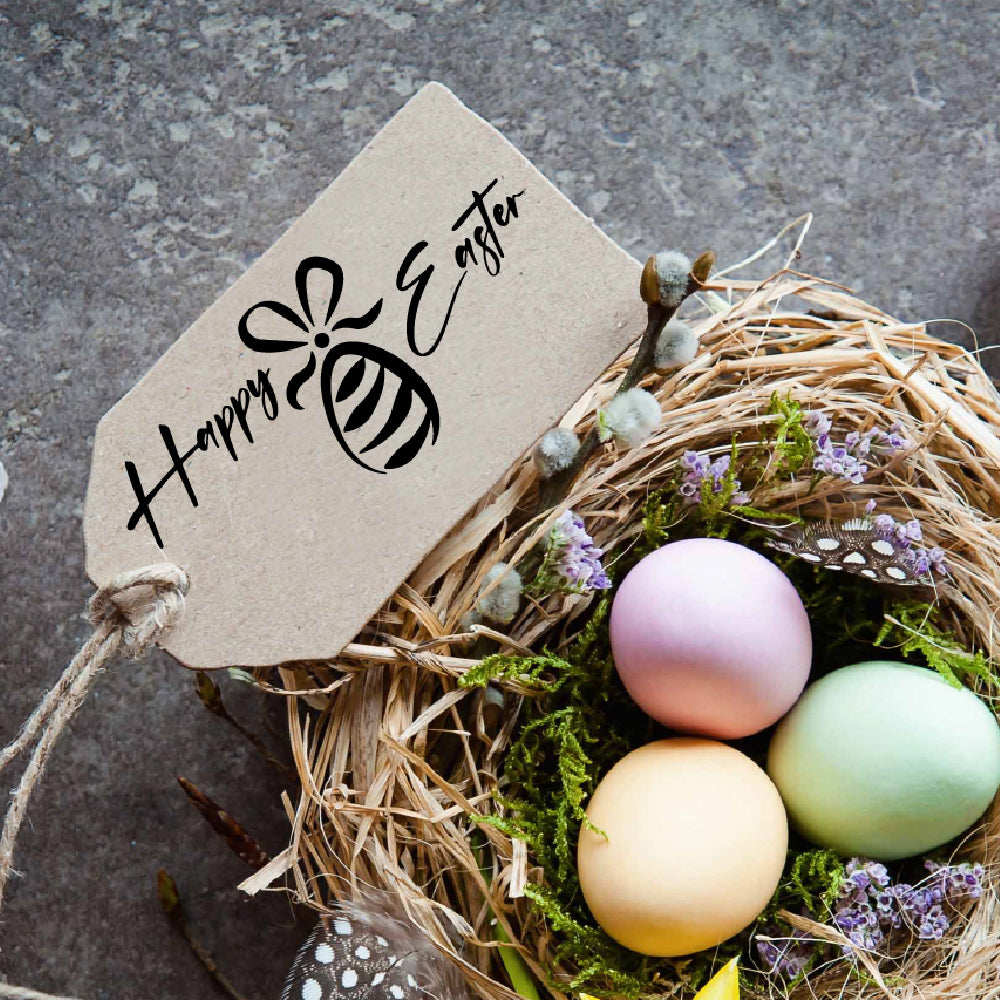Stempel - Motivstempel, O als Ei mit Schlaufe - Happy Easter, Geschenk - DIY Stempel zum Basteln von Karten, Papier, Stoff, Holz, Dekoration