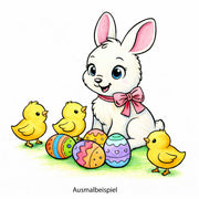 Motivstempel Osterhase mit Küken | Holzstempel - zum Ausmalen für Schule, Basteln, DIY & Kreativprojekte 