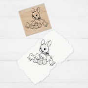 Motivstempel Osterhase mit Küken | Holzstempel - zum Ausmalen für Schule, Basteln, DIY & Kreativprojekte 