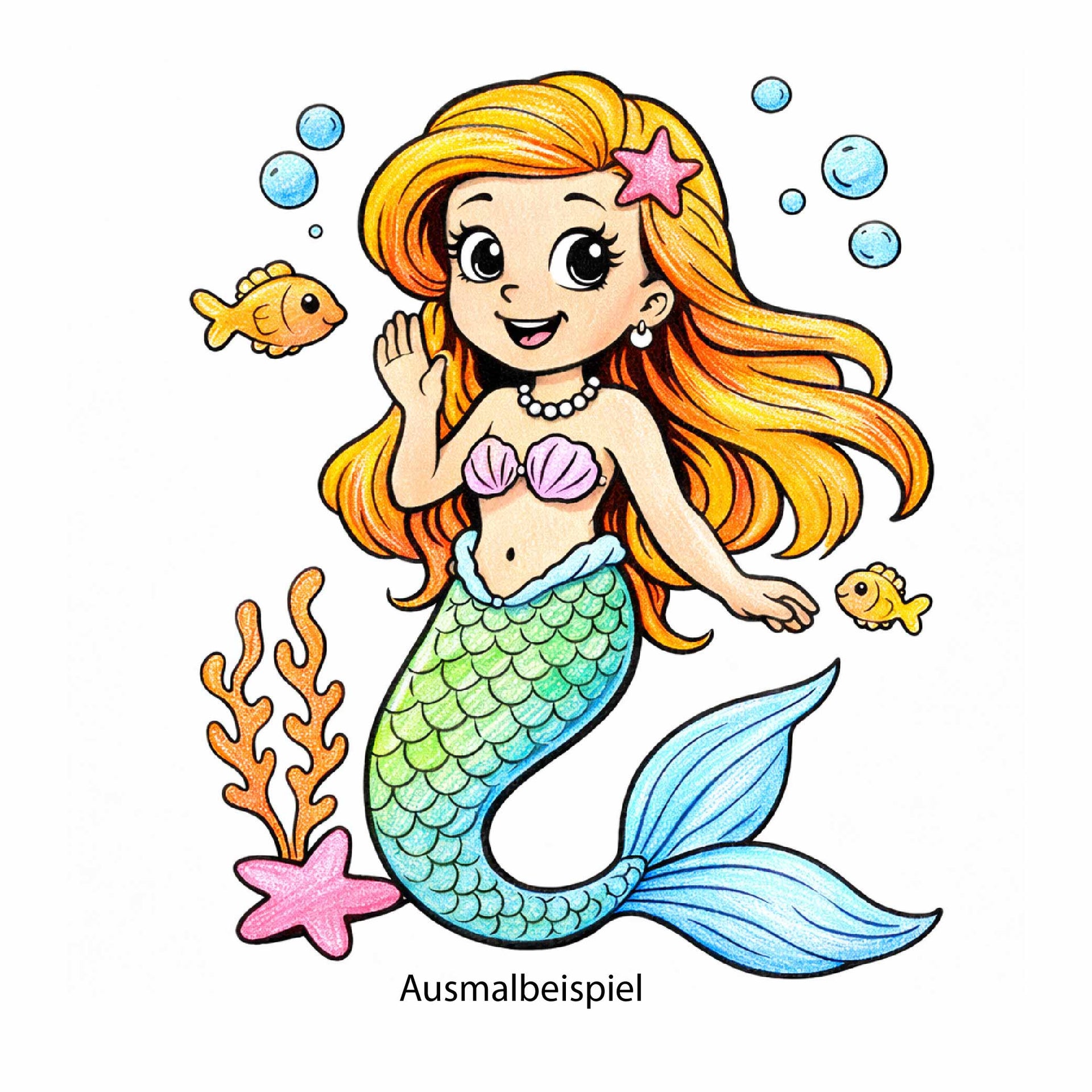 Motivstempel Meerjungfrau  | Holzstempel - zum Ausmalen für Schule, DIY & Kreativprojekte
