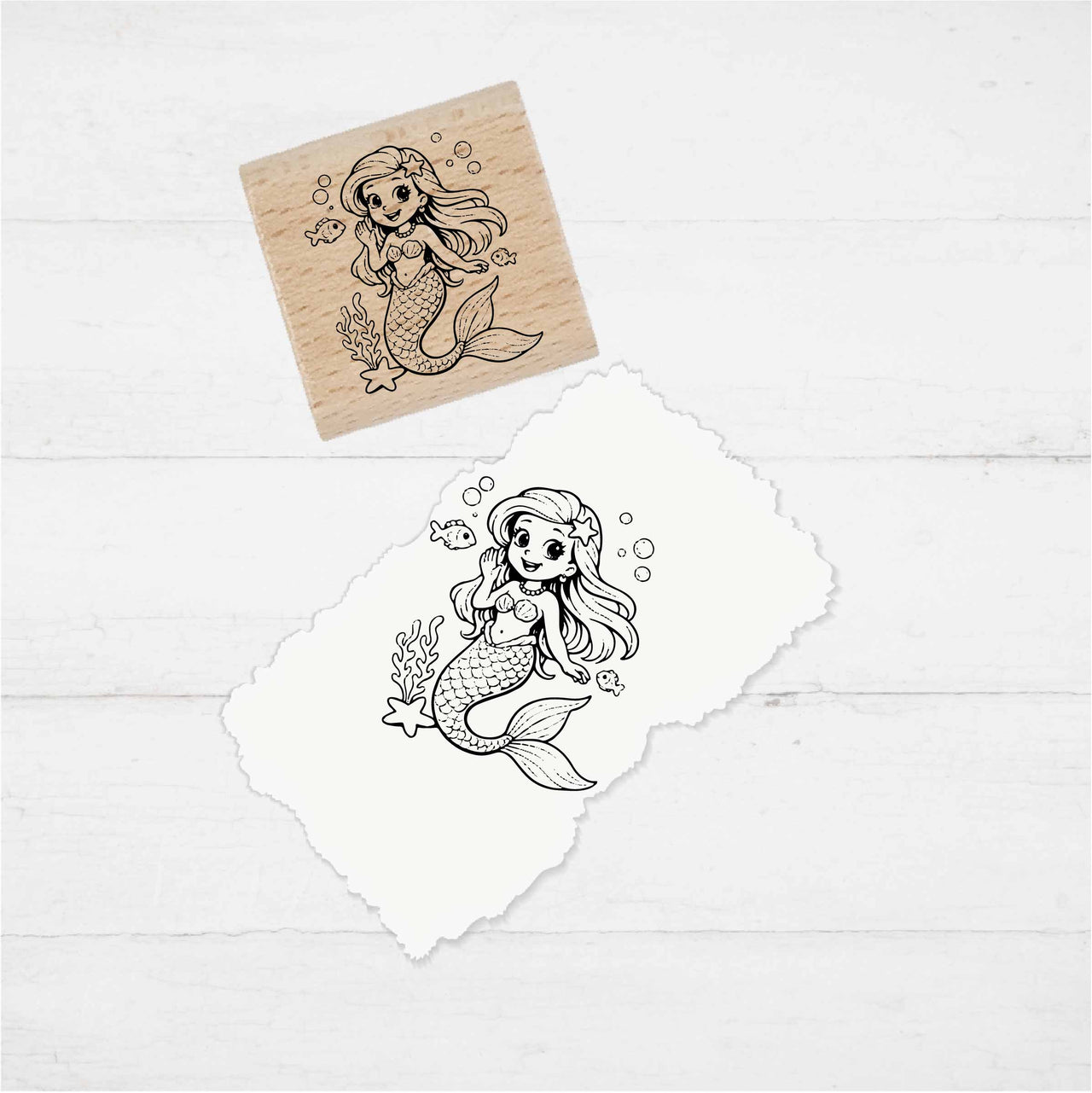 Motivstempel Meerjungfrau  | Holzstempel - zum Ausmalen für Schule, DIY & Kreativprojekte