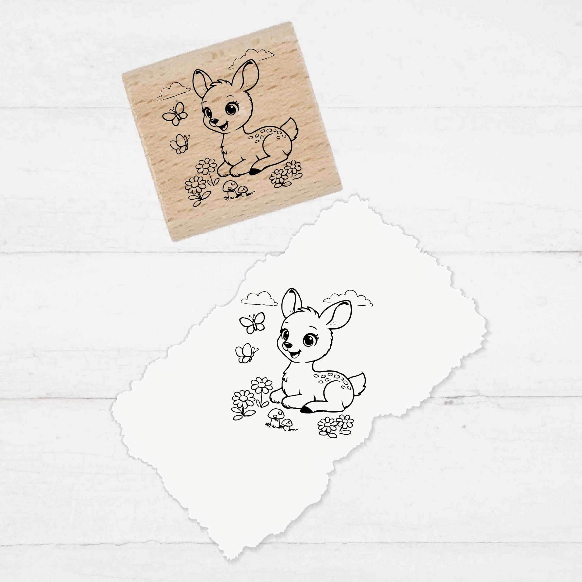 Motivstempel Rehkiz  | Holzstempel - zum Ausmalen für Schule, Basteln, DIY & Kreativprojekte 