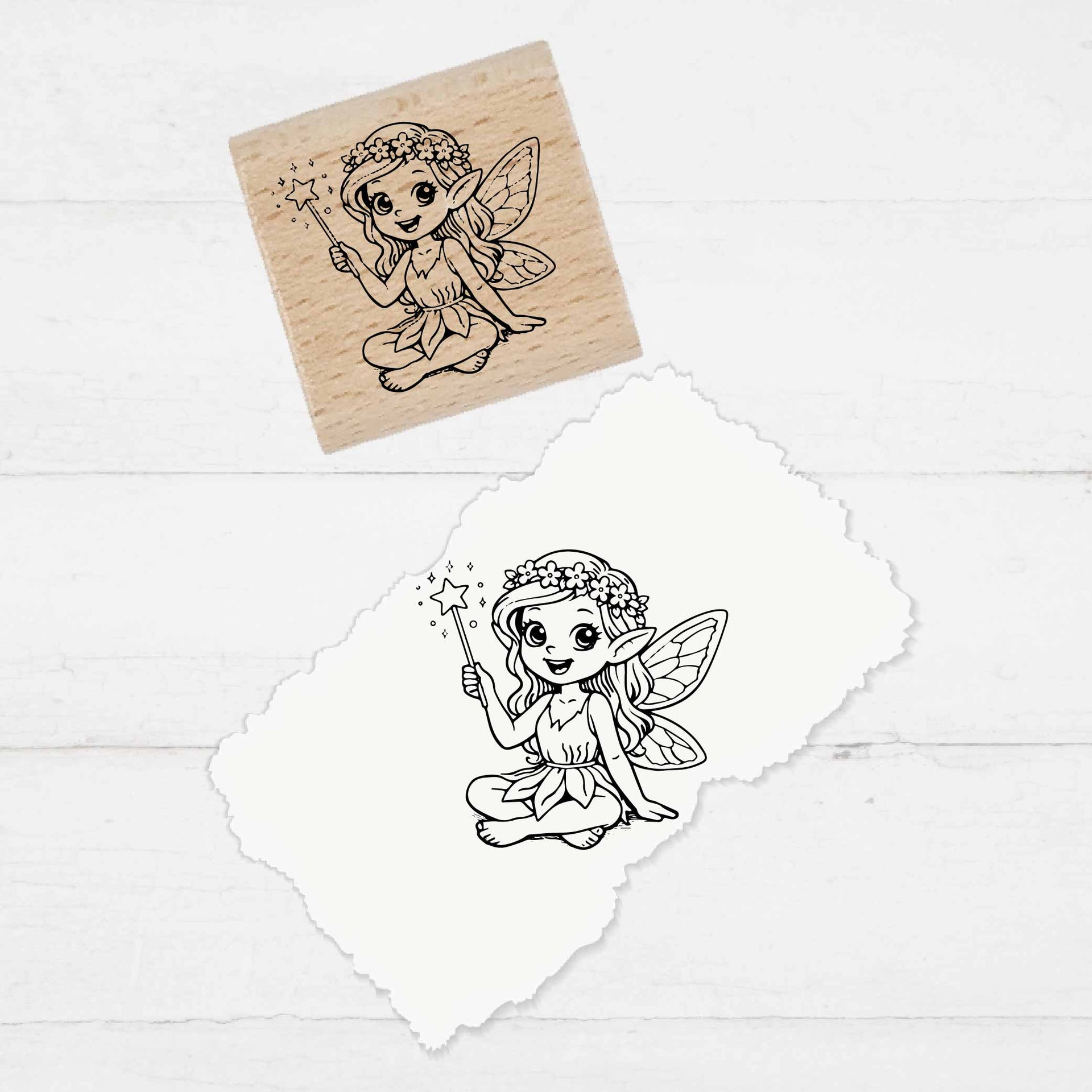 Motivstempel Elfe | Holzstempel - zum Ausmalen für Schule, Basteln, DIY & Kreativprojekte