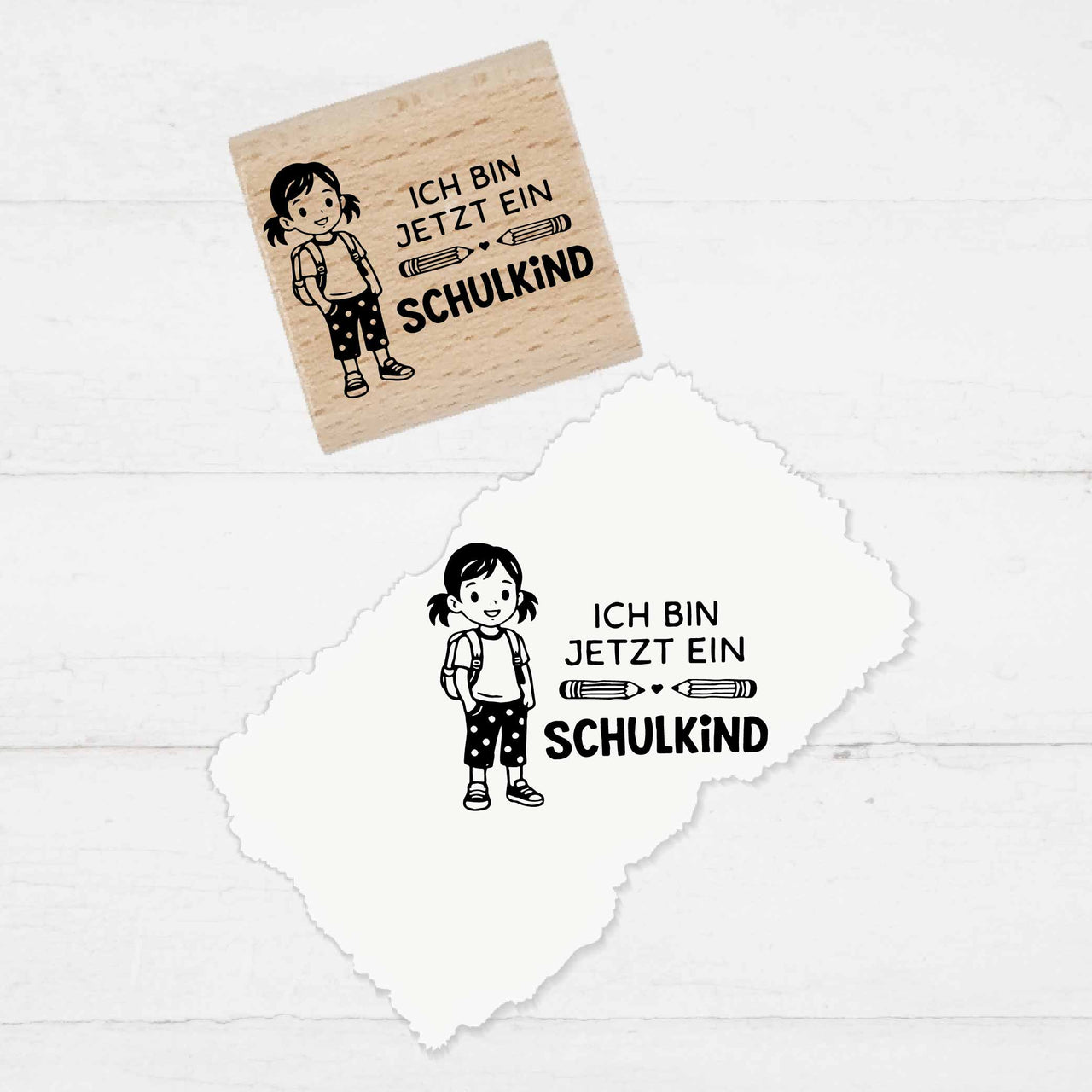 Schulstempel „Ich bin jetzt ein SCHULKiND“ – Motivstempel Mädchen | Für Einschulung, Schule, Grundschule, Hausaufgabenheft & Schulhefte, DIY, Basteln 