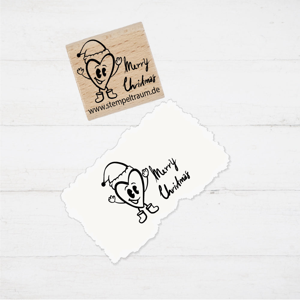 Motivstempel - merry christmas - freudiges Weihnachtsherz - Geschenk - DIY Stempel zum Basteln von Karten, Papier, Stoffen, Holz, Dekoration
