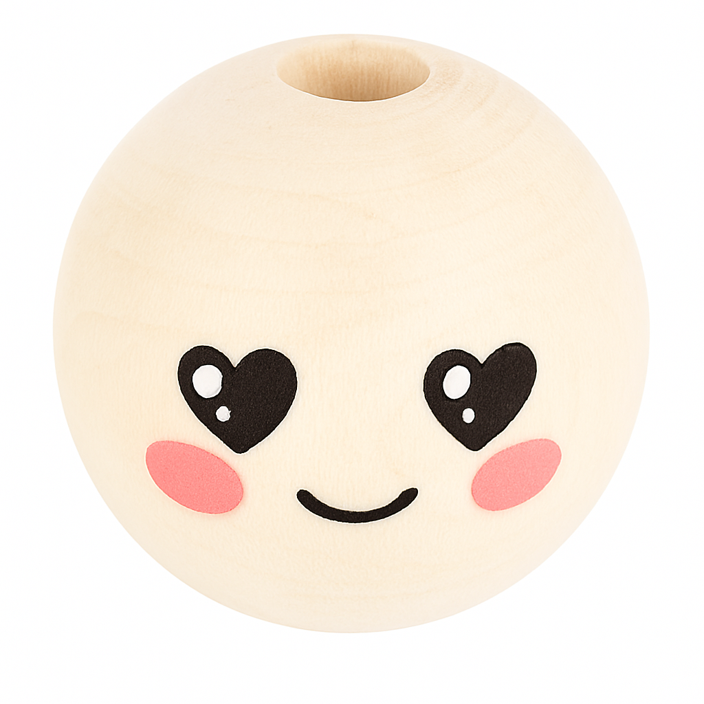 Holzkugeln mit süßem verliebtem Emoji – 20 mm Ø - Kreativer Bastelspaß für Groß & Klein