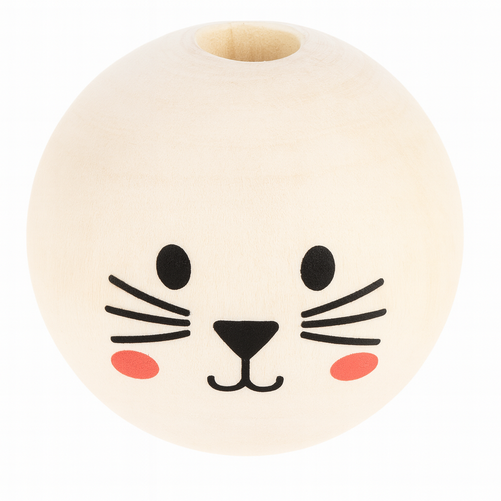 Holzkugeln mit süßem Katzengesicht Emoji – 20 mm Ø - Kreativer Bastelspaß für Groß & Klein (Kopie)