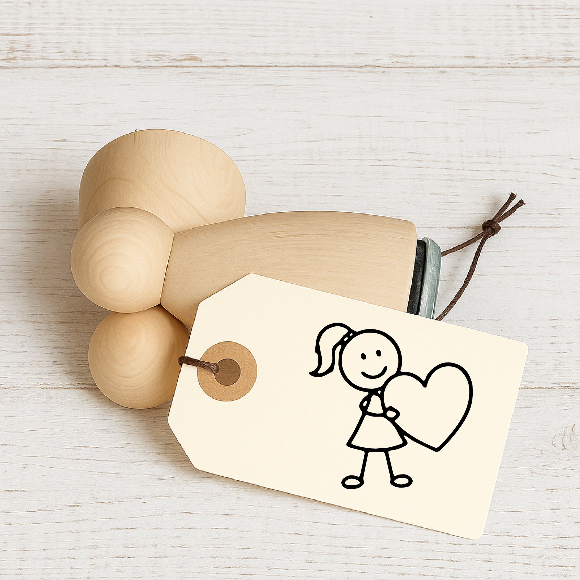 Stempidoo Ministempel Strichfigur - Mädchen mit Herz – Holzstempel für Karten, Scrapbooking, DIY, Basteln & Papier