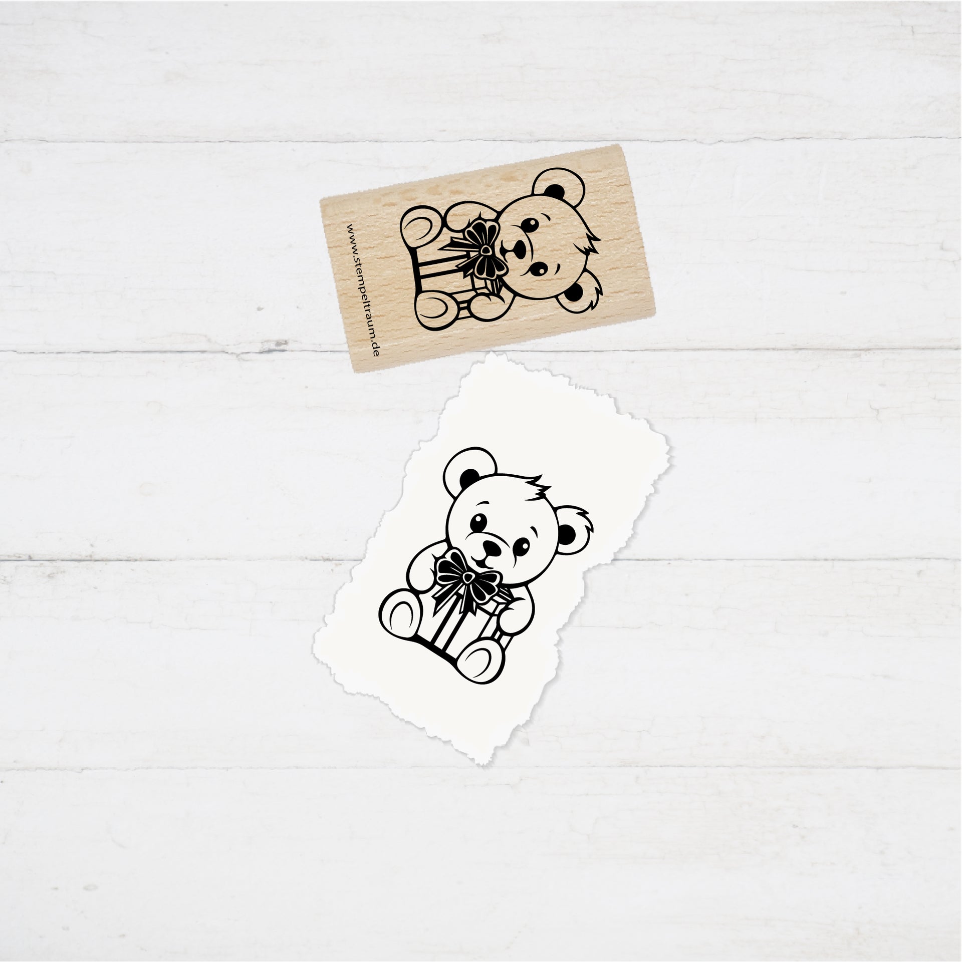 Motivstempel - Weihnachten - Bär mit Geschenk - DIY Stempel zum Basteln von Karten, Papier, Stoff, Holz, Dekoration, Advent, Anhänger