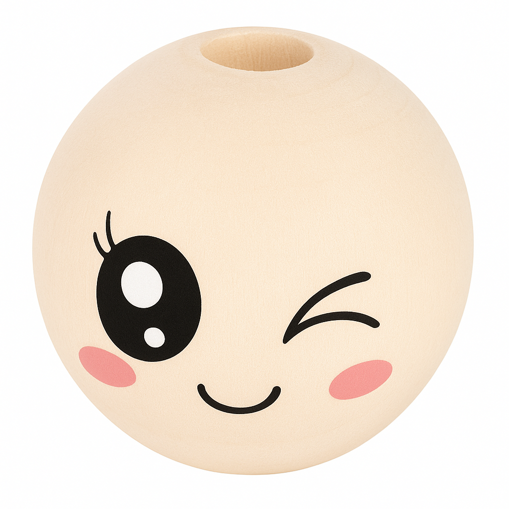 Holzkugeln mit süßen Zwinker Emoji – 20 mm Ø - Kreativer Bastelspaß für Groß & Klein