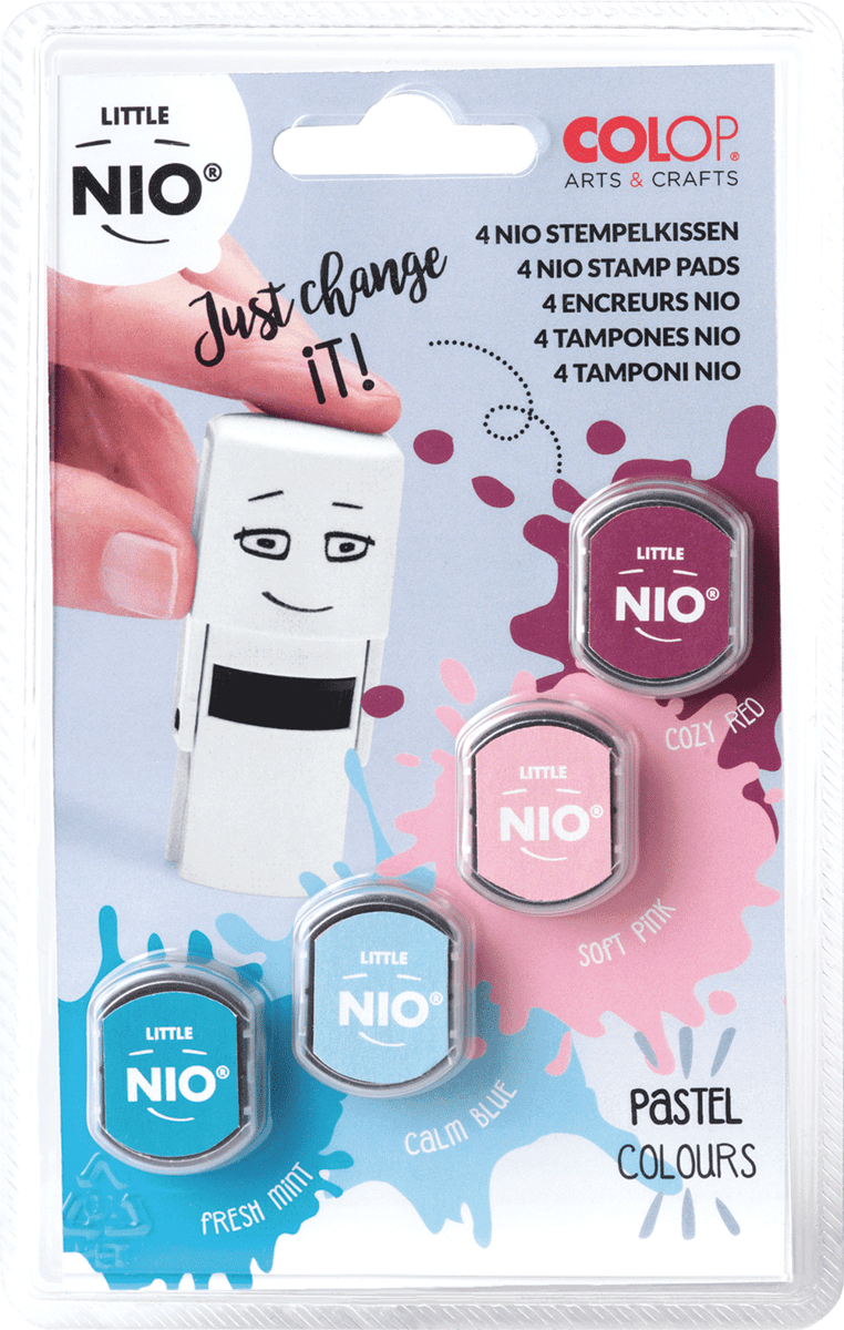 Colop Ersatz-Stempelkissenset von Little Nio, 4 austauschbare Stempelkissen in hochwertigen Pastell-Stempelfarben für Little Nio Stempel