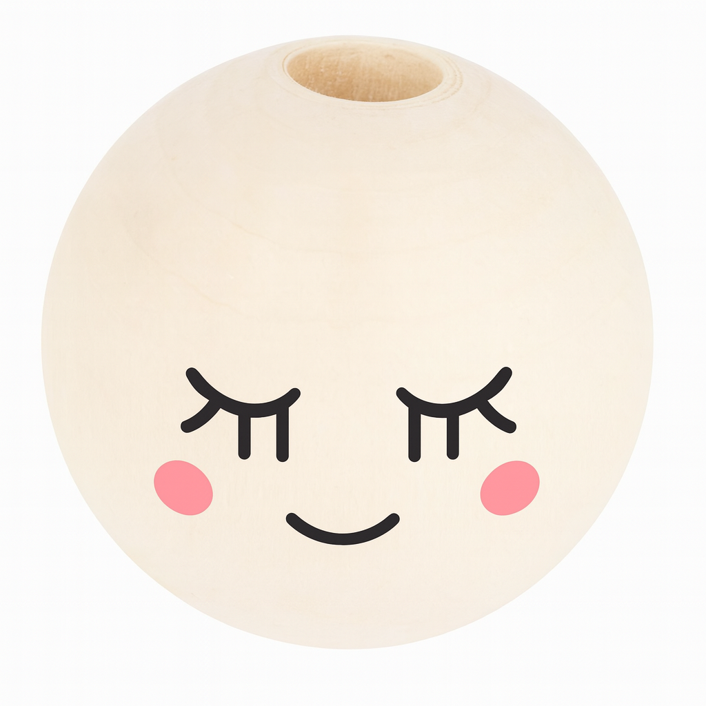 Holzkugeln mit süßem Girlie Emoji – 20 mm Ø - Kreativer Bastelspaß für Groß & Klein