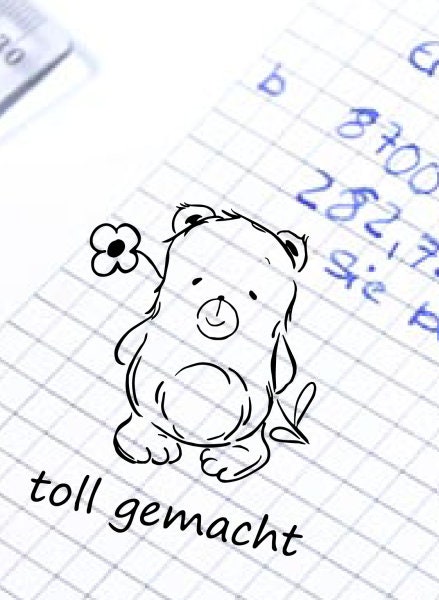 Stempel Lehrerstempel - Schule - toll gemacht - Bärchen mit Blume, Geschenk - DIY Stempel für Schulhefte, Hausaufgabenheft, Grundschule