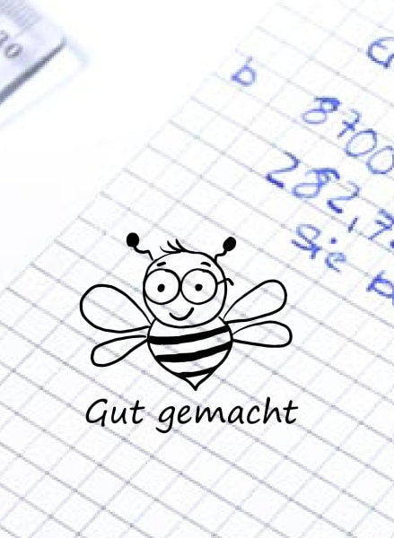 Stempel, Lehrerstempel - Schule - Gut gemacht - Freudiges Bienchen, Geschenk - DIY Stempel f. Schulhefte, Hausaufgabenheft, Grundschule