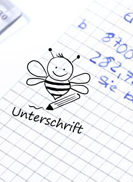 Stempel, Lehrerstempel - Schule - Unterschrift - Bienchen mit Stift, Geschenk - DIY Stempel f. Schulhefte, Hausaufgabenheft, Grundschule