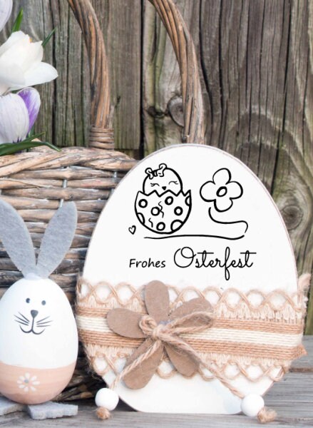 Stempel - Motivstempel - Ostern - Küken im Ei - Frohes Osterfest, Geschenk - DIY Stempel zum Basteln von Karten, Papier, Stoff, Holz, Deko
