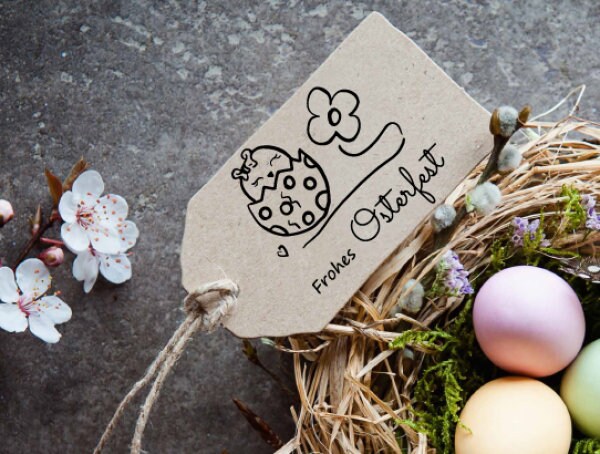 Stempel - Motivstempel - Ostern - Küken im Ei - Frohes Osterfest, Geschenk - DIY Stempel zum Basteln von Karten, Papier, Stoff, Holz, Deko