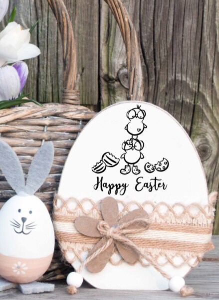 Stempel - Motivstempel - Ostern - Zwei Küken - Happy Easter, Geschenk - DIY Stempel zum Basteln von Karten, Papier, Stoff, Holz, Dekoration