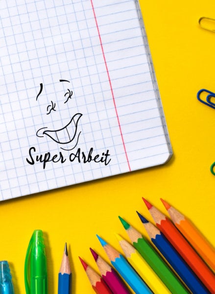 Stempel Lehrerstempel - Schule - Super Arbeit - mit Emoji, Geschenk - DIY Stempel f. Schulhefte, Hausaufgabenheft, Grundschule, Lob, Ansporn