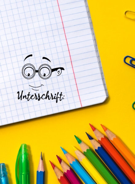 Stempel Lehrerstempel - Schule - Unterschrift - mit Emoji, Geschenk - DIY Stempel f. Schulhefte, Hausaufgabenheft, Grundschule, Erinnerung