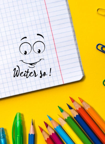 Stempel Lehrerstempel - Schule - Weiter so - mit Emoji, Geschenk - DIY Stempel f. Schulhefte, Hausaufgabenheft, Grundschule, Ansporn