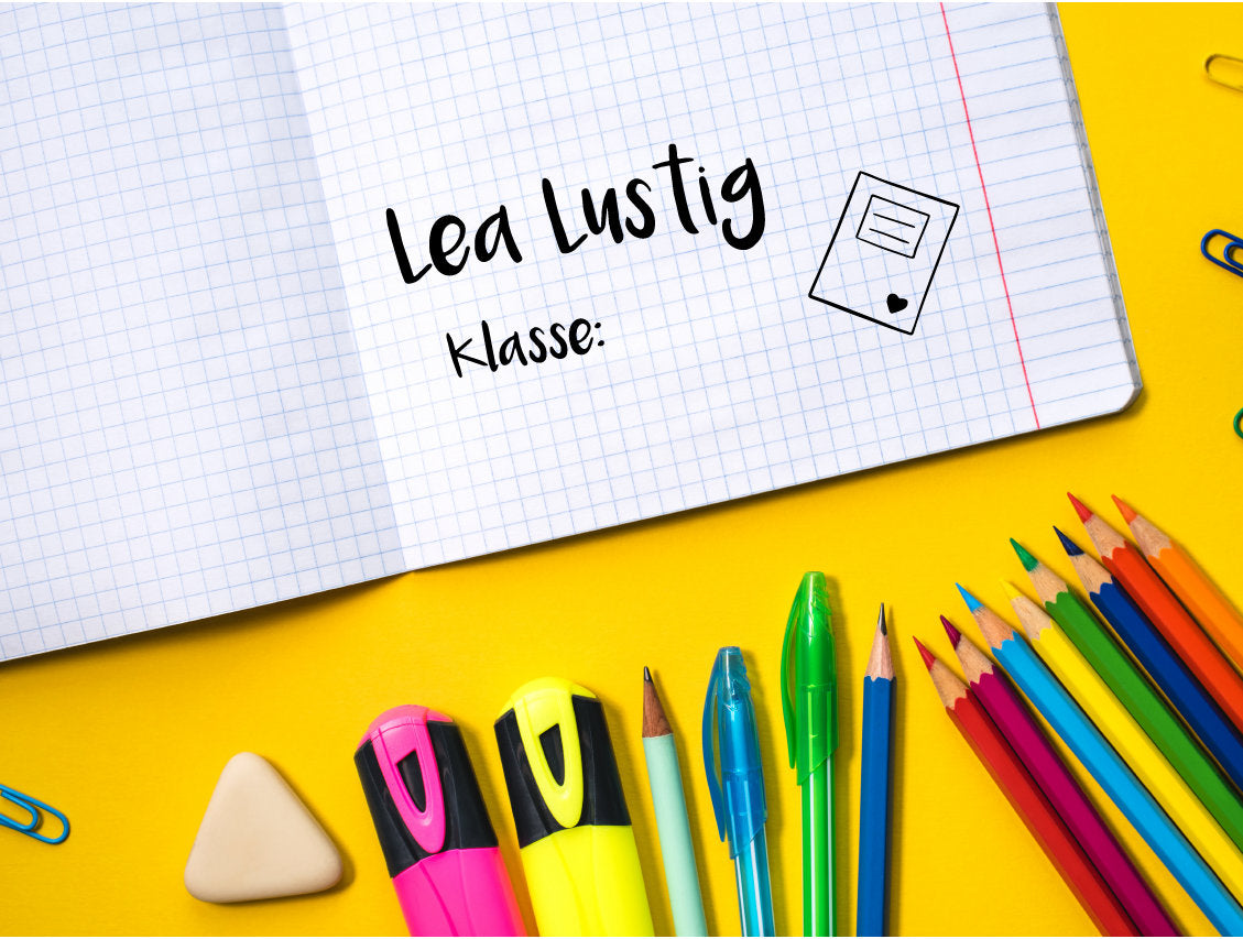 Individueller Schul Stempel Kinderstempel, personalisiert mit Namen und Klasse, Holzstempel  Geschenk - DIY, Schulhefte