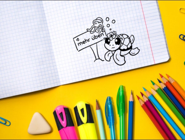 Stempel, Lehrerstempel, Schule, mehr üben, traurige Schildi, Geschenk - DIY Stempel f. Schulhefte, Hausaufgabenheft, Grundschule, Motivation