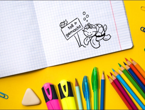 Stempel, Lehrerstempel, Schule, toll gemacht, Motiv freudige Schildi, Geschenk - DIY Stempel f. Schulhefte, Hausaufgabenheft, Grundschule