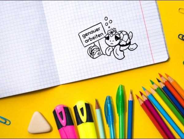 Stempel,Lehrerstempel, Schule, genauer arbeiten Motiv traurige Schildi - Geschenk - DIY Stempel f. Schulhefte, Hausaufgabenheft, Grundschule