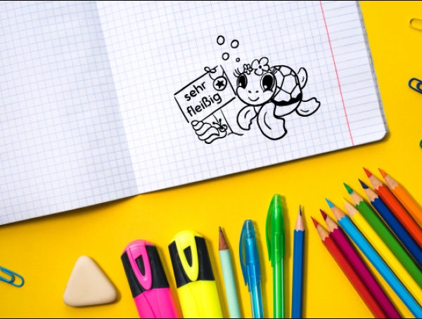 Stempel, Lehrerstempel, Schule, sehr fleißig, freudige Schildi, Geschenk - DIY Stempel f. Schulhefte, Hausaufgabenheft, Grundschule