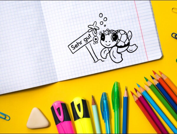 Stempel, Lehrerstempel, Schule, sehr gut, Motiv freudige Schildi, Geschenk - DIY Stempel f. Schulhefte, Hausaufgabenheft, Grundschule, Lob