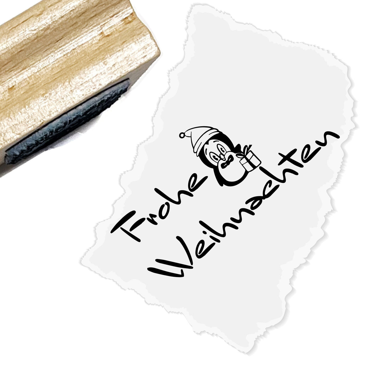 Motivstempel, Frohe Weihnachten mit Pinguin, Geschenk - DIY Stempel z. Basteln von Karten, Papier, Stoff, Holz, Dekoration, Anhänger, Advent