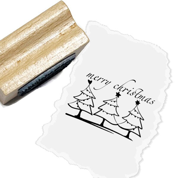 Motivstempel Weihnachten Merry Christmas - Tannenbäume - Geschenk - DIY Stempel zum Basteln von Karten, Papier, Stoff, Holz, Deko, Advent