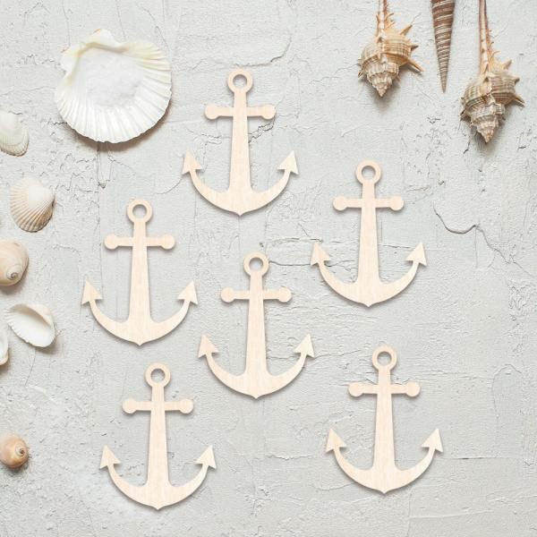 Zauberhafte Streudeko- Anker, 6er Set - aus Pappelholz zum DIY - Basteln, Dekorieren, Verzieren von Geschenken, Karten, Bastelarbeiten