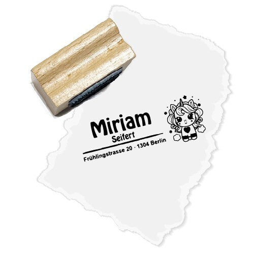 Adressstempel personalisiert - Einhorn - Unicorn - Schule, Kinderstempel, Holzstempel o. Automatikstempel individualisiert, Geschenk, DIY