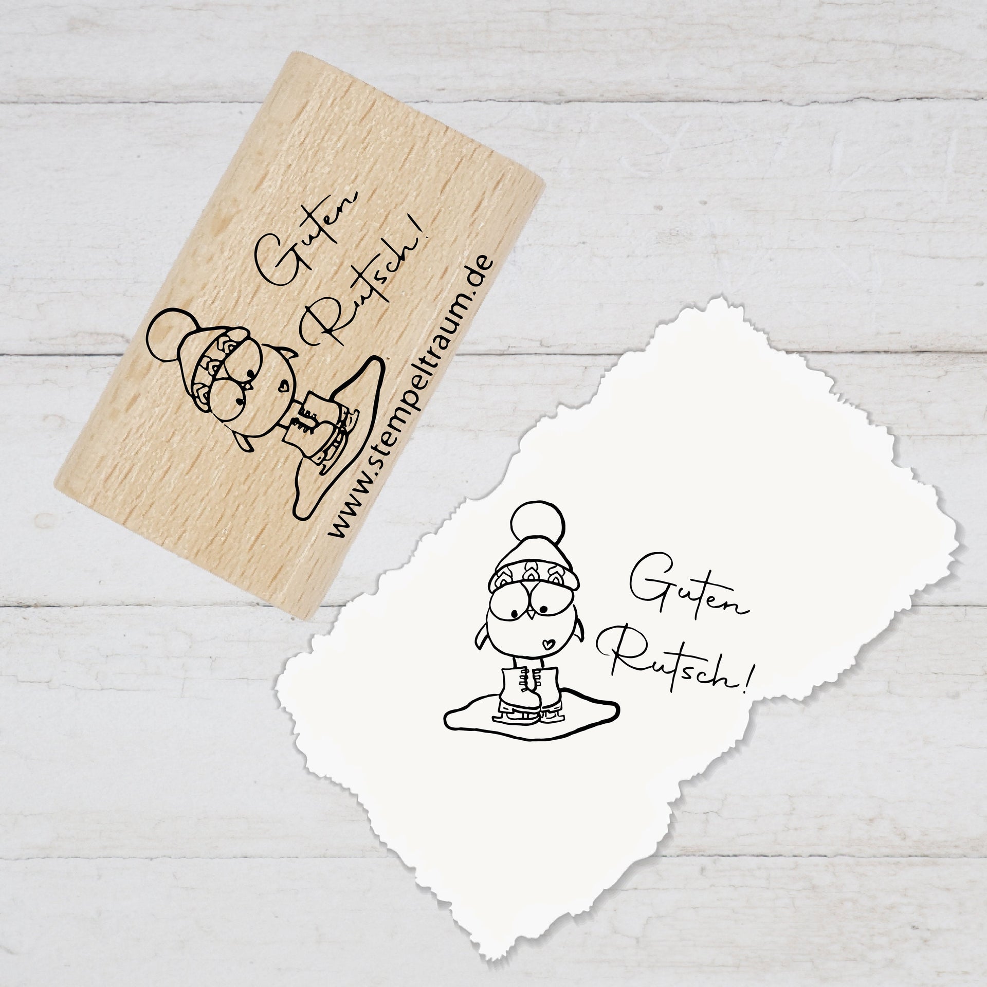 Stempel  - Motivstempel - Silvester - Guten Rutsch - Eule, Geschenk - DIY Stempel zum Basteln von Karten, Papier, Stoff, Holz, Dekoration,