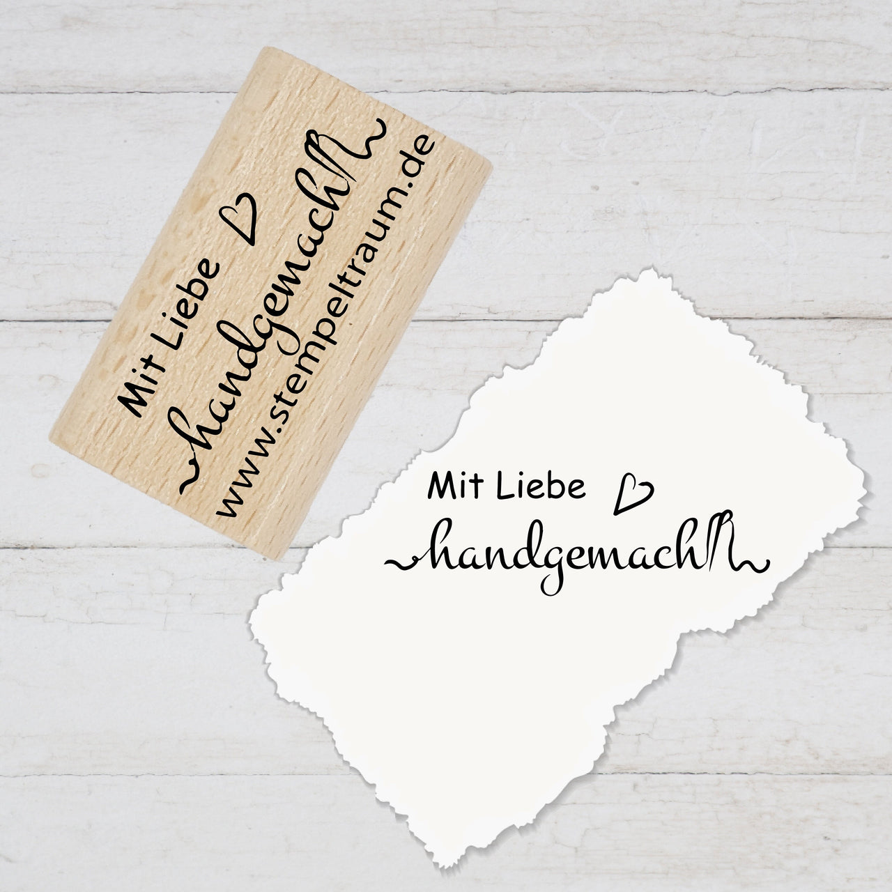 Stempel Motivstempel mit Text- mit Liebe handgemacht - Geschenk - DIY Stempel zum Basteln von Karten, Papier, Stoff, Holz, Dekoration